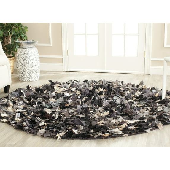 SAFAVIEH Rio Cassandra Confetti Polyester Shag Area Rug, Grey/Multi, 6' x 6' Round