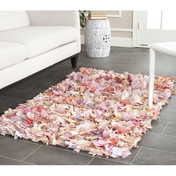 SAFAVIEH Rio Cassandra Confetti Polyester Shag Area Rug, Ivory/Pink, 2'3" x 3'9"