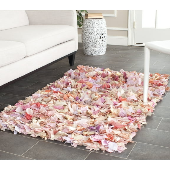 SAFAVIEH Rio Cassandra Confetti Polyester Shag Area Rug, Ivory/Pink, 3' x 5'