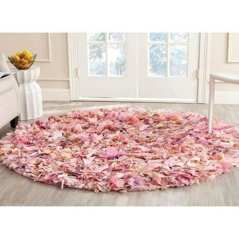 Ivory and Pink Round Tufted Shag Area Rug, 6'