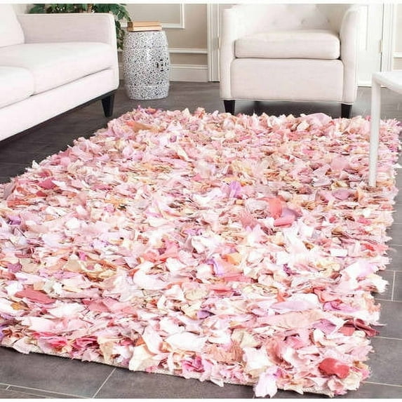 SAFAVIEH Rio Cassandra Confetti Polyester Shag Area Rug, Ivory/Pink, 6' x 9'