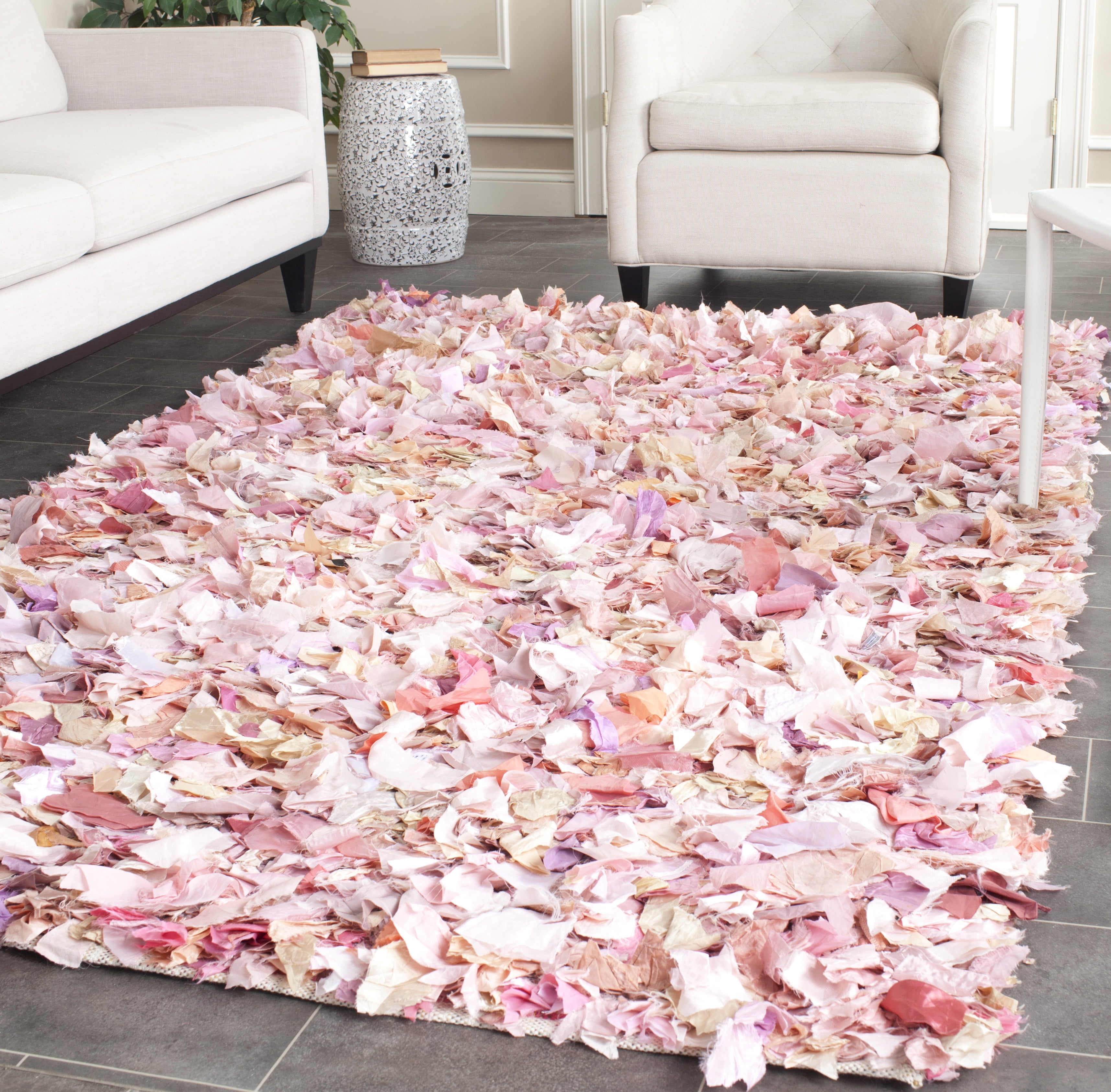 Confetti Colored Shag Rug SAFAVIEH Rio Cassandra Confetti Polyester Shag Area Rug, Ivory/Pink, 8 ...