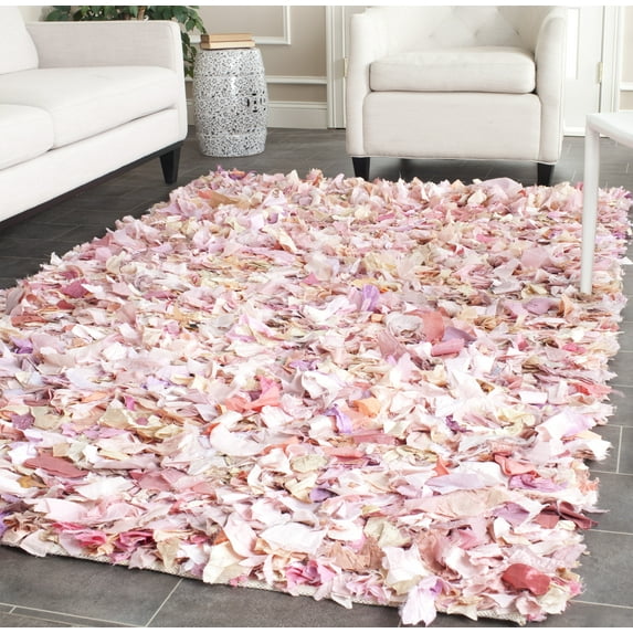 SAFAVIEH Rio Cassandra Confetti Polyester Shag Area Rug, Ivory/Pink, 8' x 8' Square