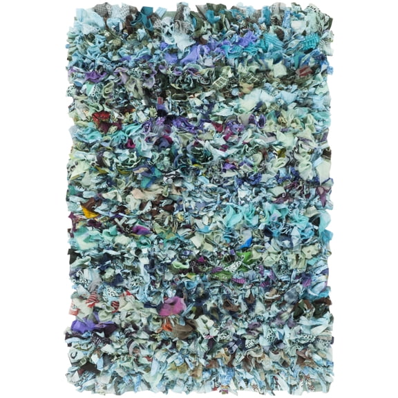 SAFAVIEH Rio Cassandra Confetti Polyester Shag Area Rug, Light Blue/Multi, 4' x 6'