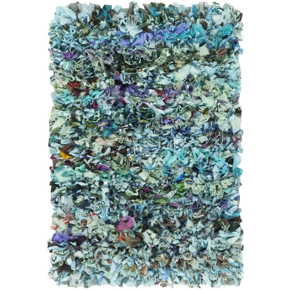 SAFAVIEH Rio Cassandra Confetti Polyester Shag Area Rug, Light Blue/Multi, 6' x 9'