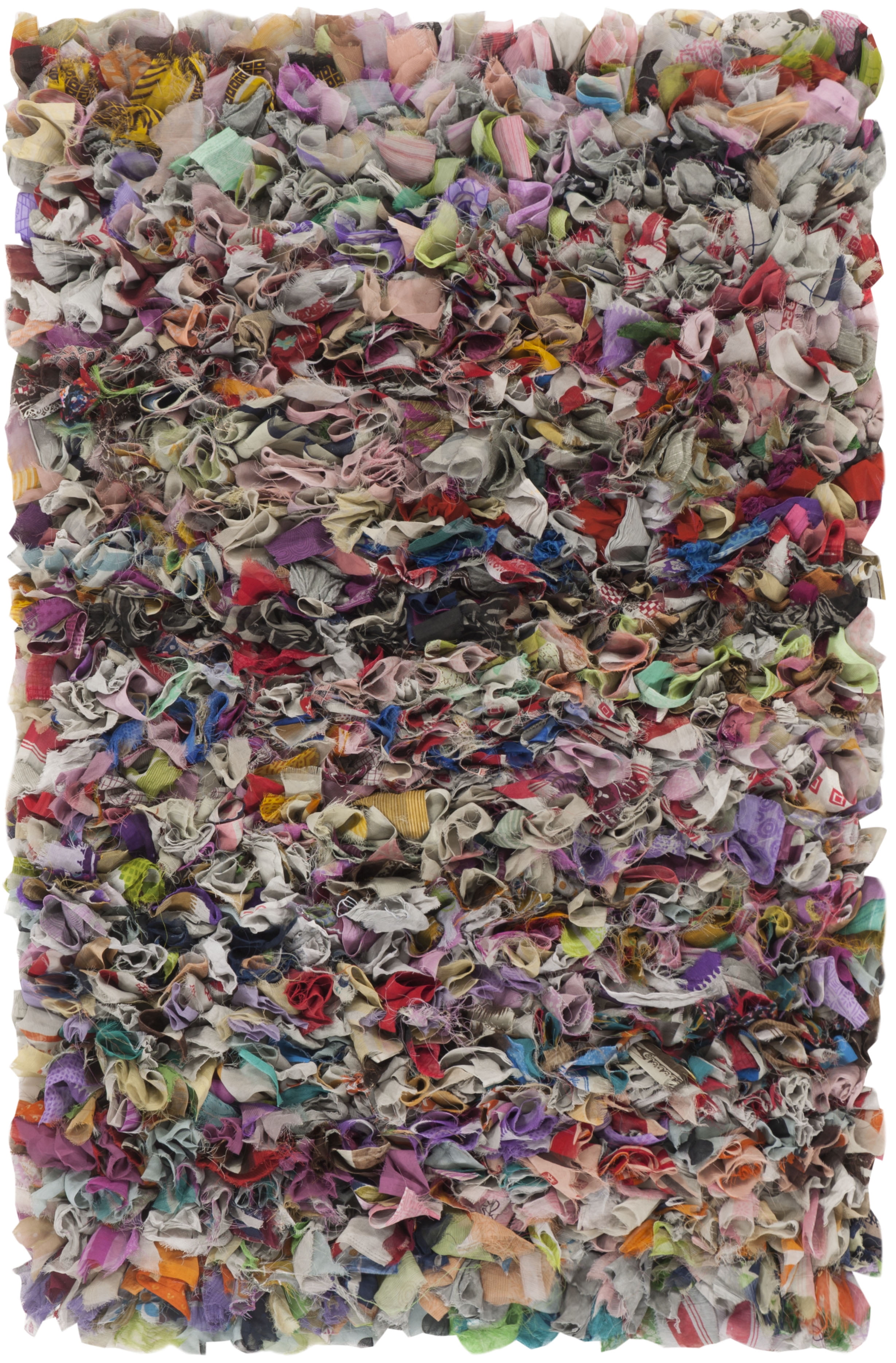 6' x 9' Grey and Multicolor Handmade Shag Area Rug