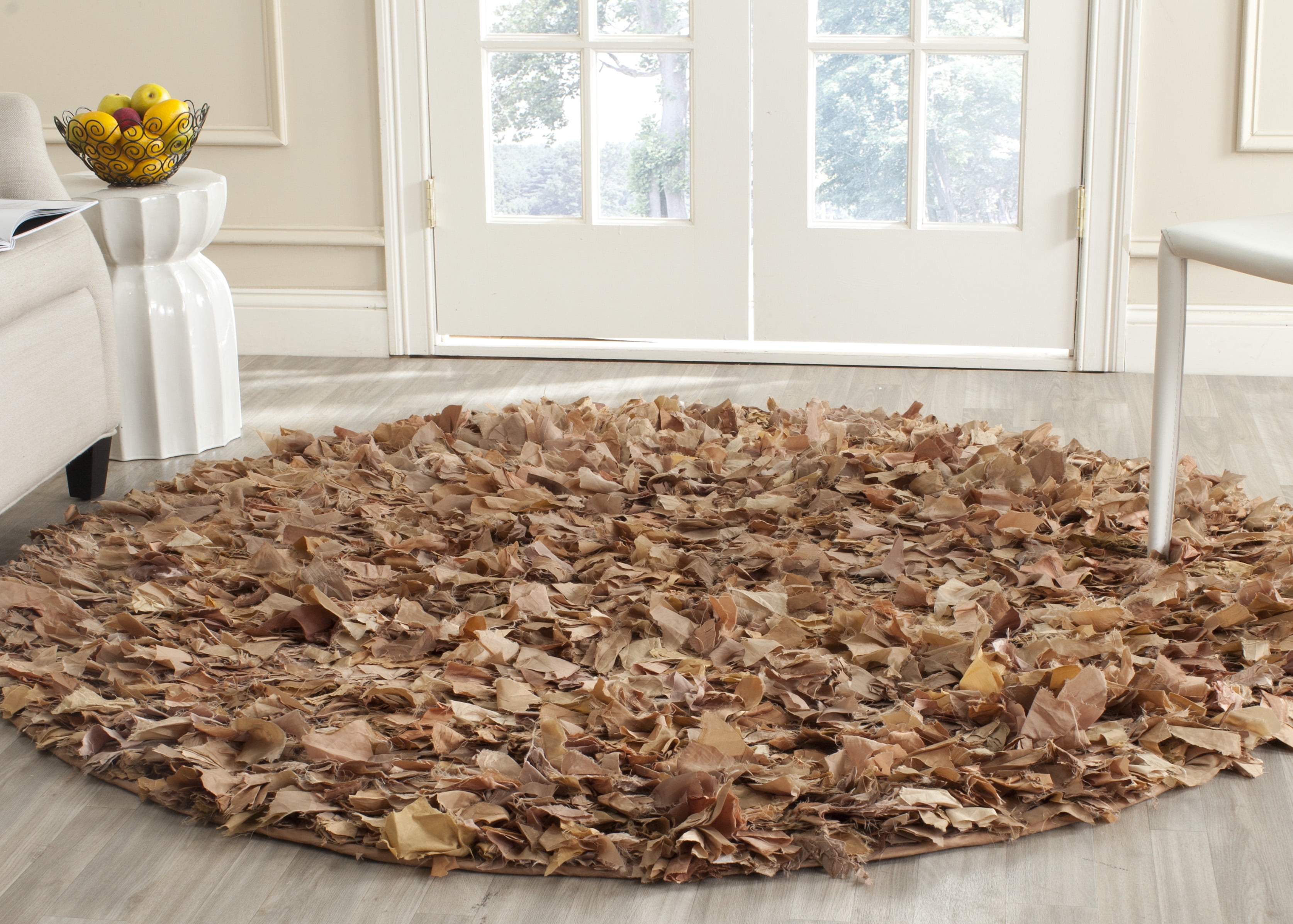 SAFAVIEH Rio Cassandra Confetti Polyester Shag Area Rug, Natural/Multi, 6' x 6' Round