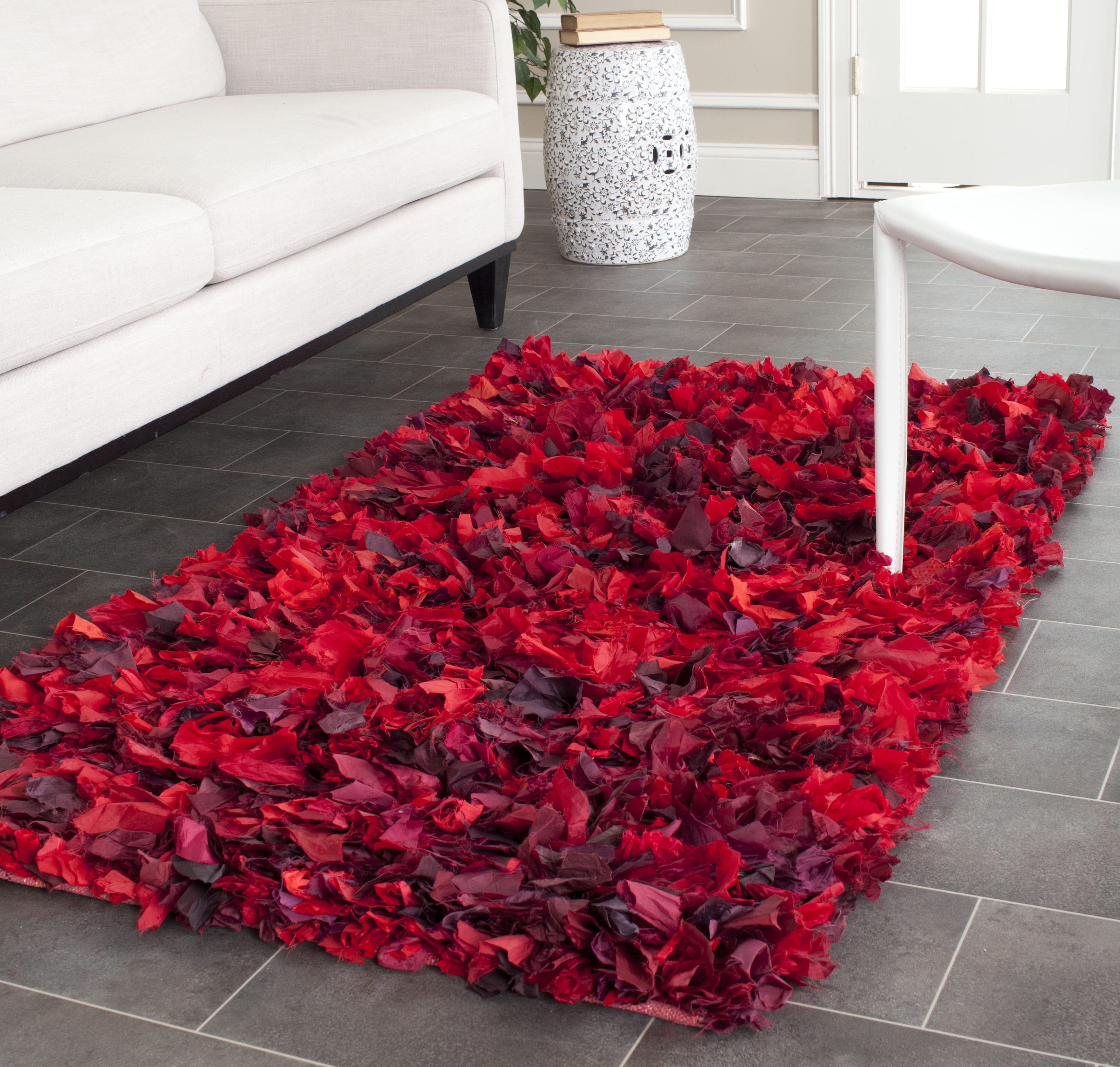 SAFAVIEH Rio Cassandra Confetti Polyester Shag Area Rug, Red/Multi, 4' x 6'