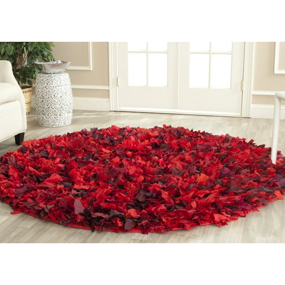 SAFAVIEH Rio Cassandra Confetti Polyester Shag Area Rug, Red/Multi, 6' x 6' Round