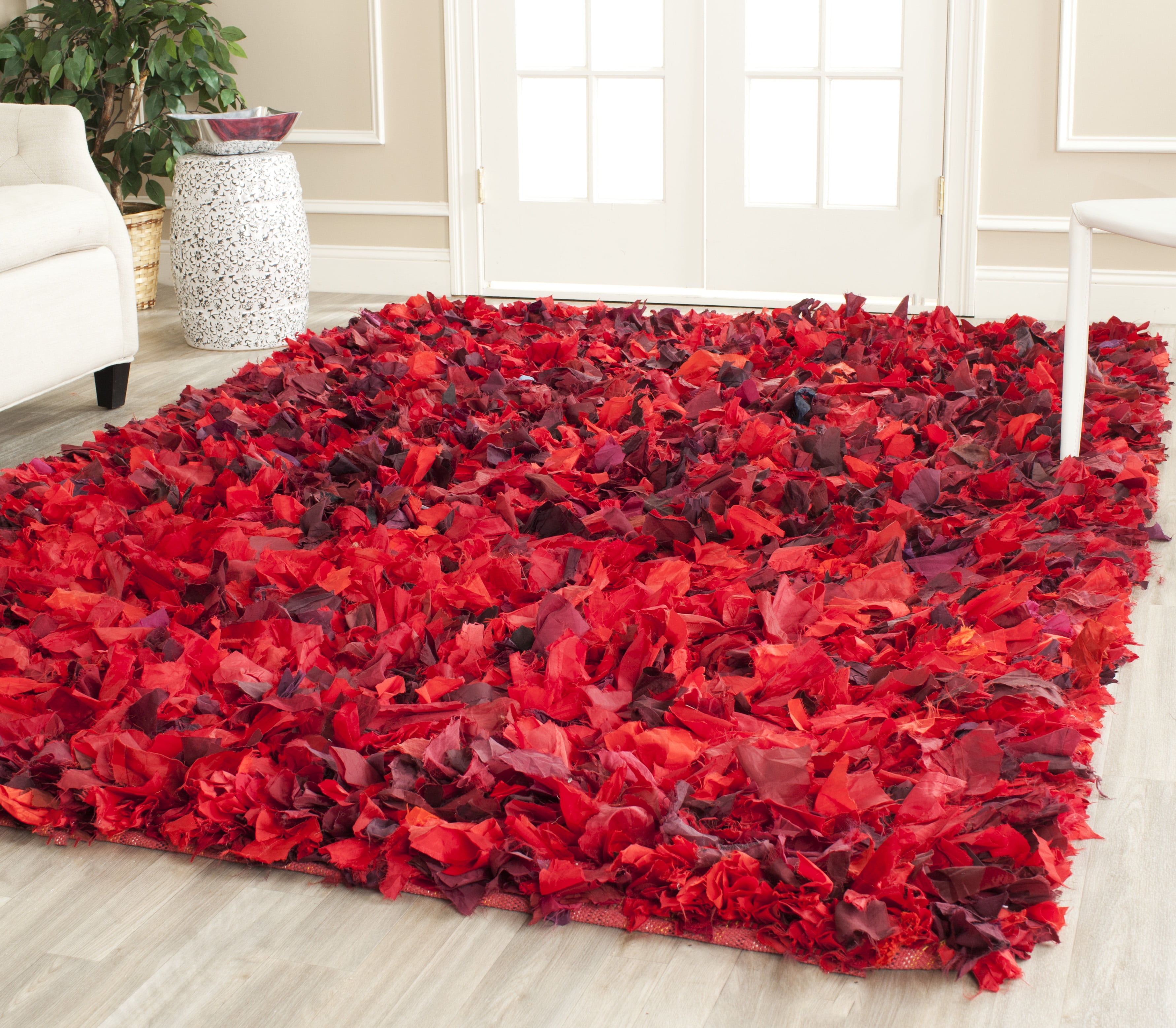 Red Multicolor Rug SAFAVIEH Rio Cassandra Confetti Polyester Shag Area Rug, Red/Multi, 6 ...