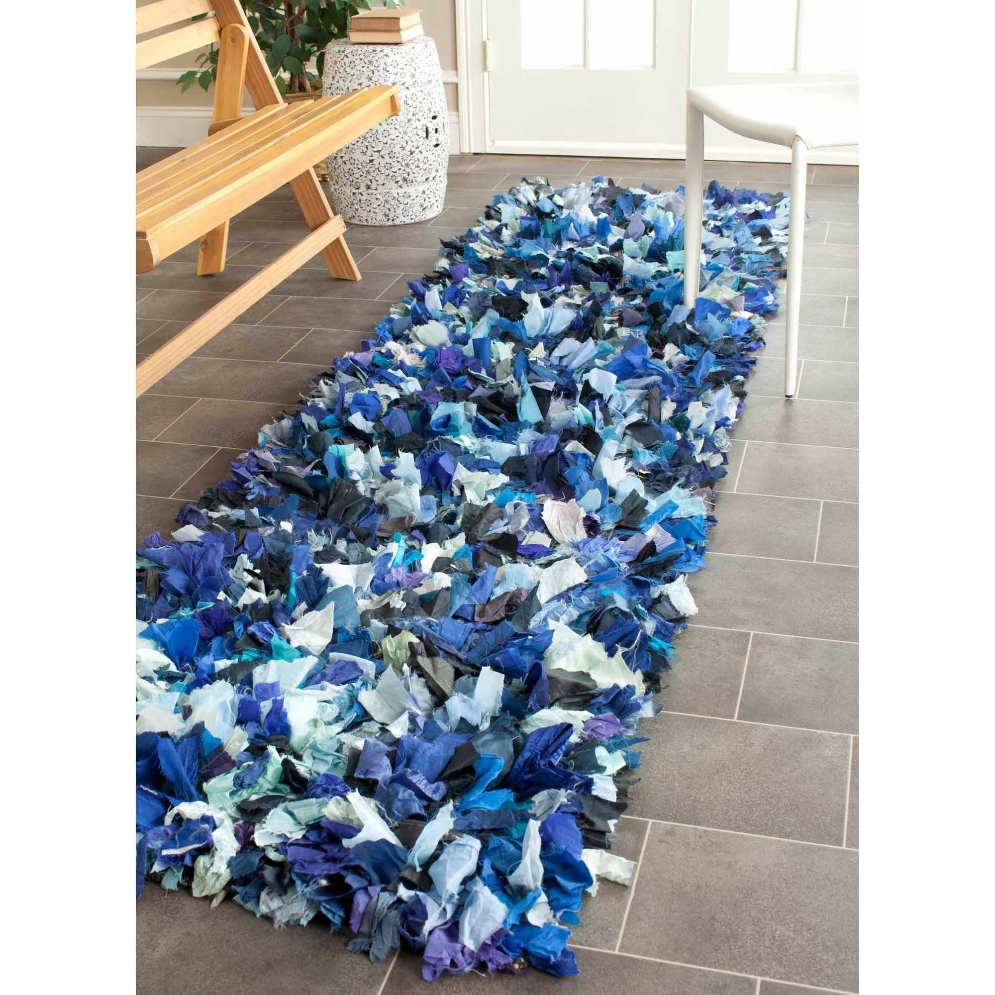 SAFAVIEH Rio Cassandra Confetti Polyester Shag Runner Rug, Blue/Multi, 2'3" x 11'
