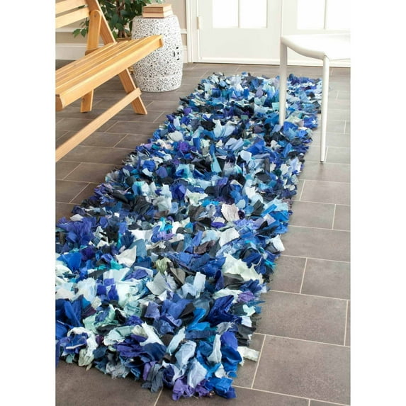 SAFAVIEH Rio Cassandra Confetti Polyester Shag Runner Rug, Blue/Multi, 2'3" x 11'