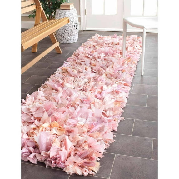 SAFAVIEH Rio Cassandra Confetti Polyester Shag Runner Rug, Ivory/Pink, 2'3" x 9'