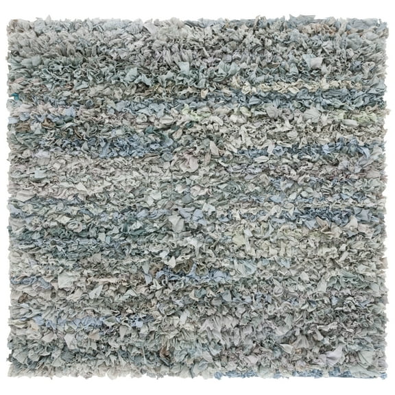 SAFAVIEH Rio Dallas Geometric Polyester Shag Area Rug, Light Grey, 6' x 6' Square