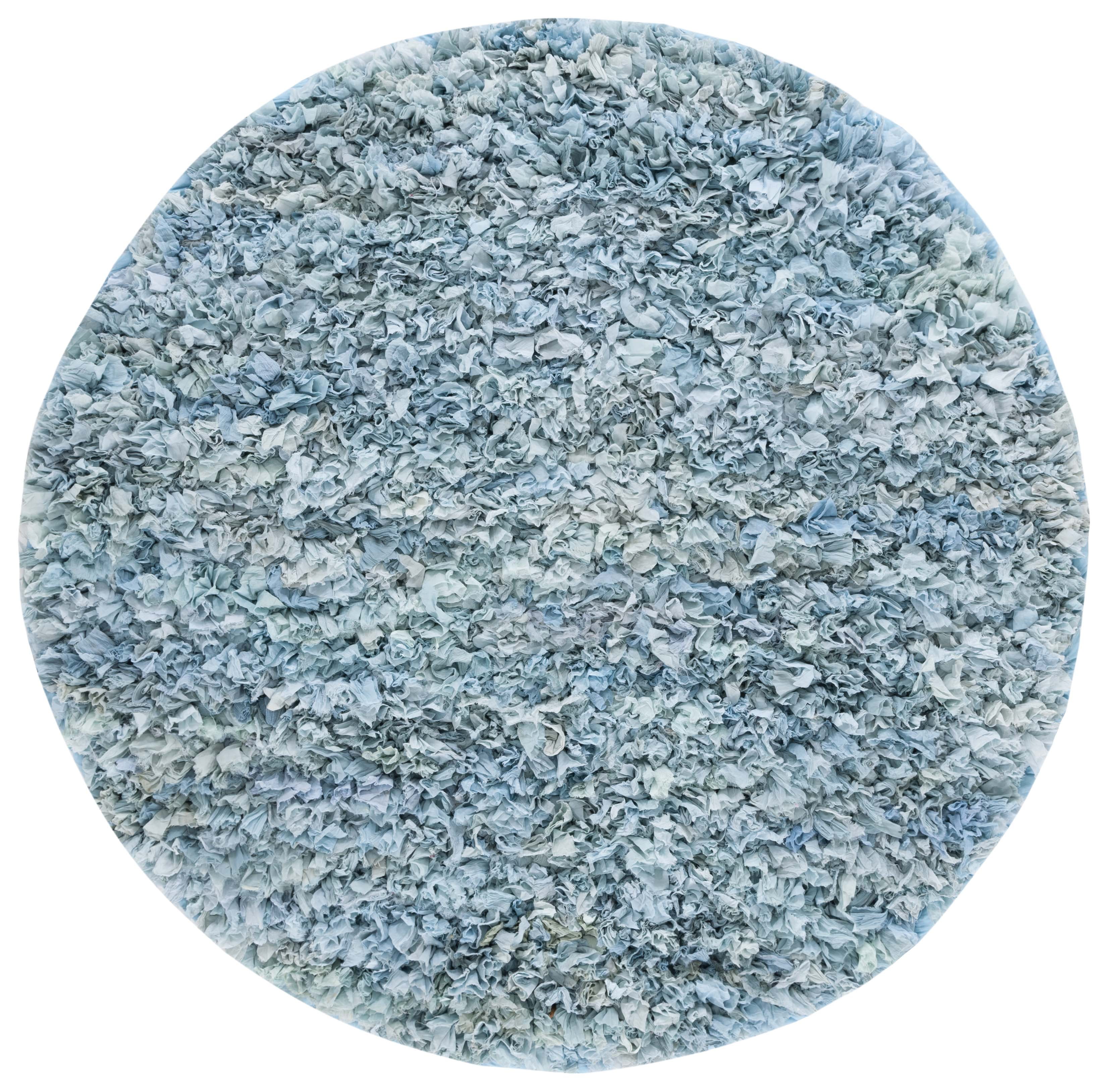 SAFAVIEH Rio Dallas Geometric Polyester Shag Area Rug, Sky, 6' x 6' Round