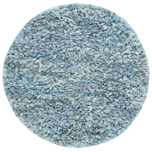 SAFAVIEH Rio Dallas Geometric Polyester Shag Area Rug, Sky, 6' x 6' Round
