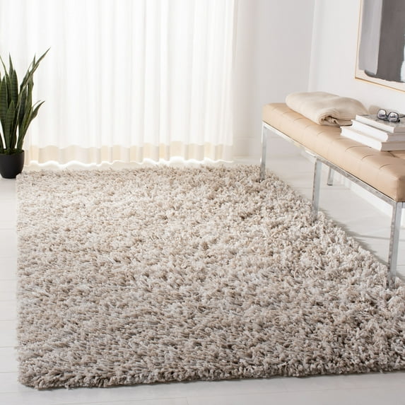 SAFAVIEH Rio Kynaston Solid Polyester Shag Area Rug, Beige/Ivory, 6' x 6' Square