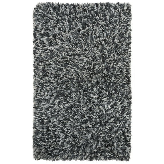 SAFAVIEH Rio Kynaston Solid Polyester Shag Area Rug, Black/Ivory, 2'6" x 4'