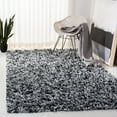 thumbnail image 1 of SAFAVIEH Rio Kynaston Solid Polyester Shag Area Rug, Black/Ivory, 6' x 6' Square, 1 of 5