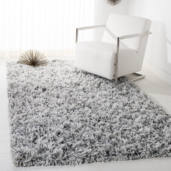 SAFAVIEH Rio Kynaston Solid Polyester Shag Area Rug, Grey/Ivory, 4' x 6'