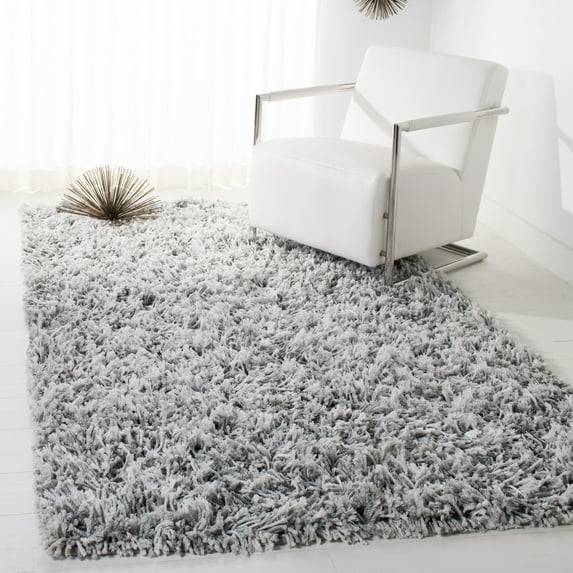 SAFAVIEH Rio Kynaston Solid Polyester Shag Area Rug, Grey/Ivory, 6' x 6' Square