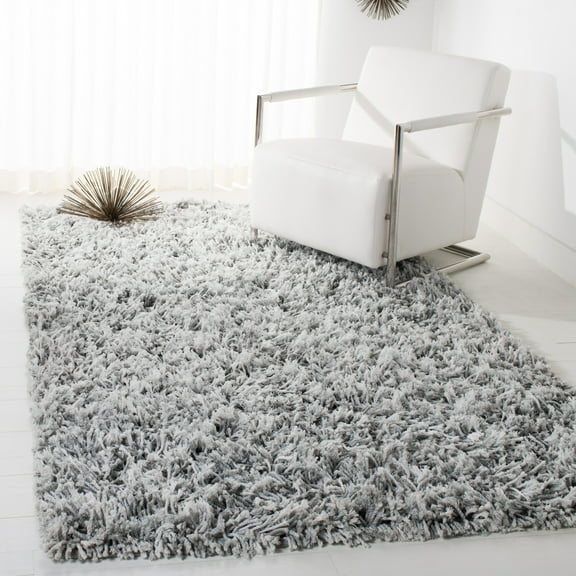 SAFAVIEH Rio Kynaston Solid Polyester Shag Area Rug, Grey/Ivory, 6' x 9'