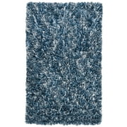 SAFAVIEH Rio Kynaston Solid Polyester Shag Area Rug, Navy/Ivory, 2'6" x 4'
