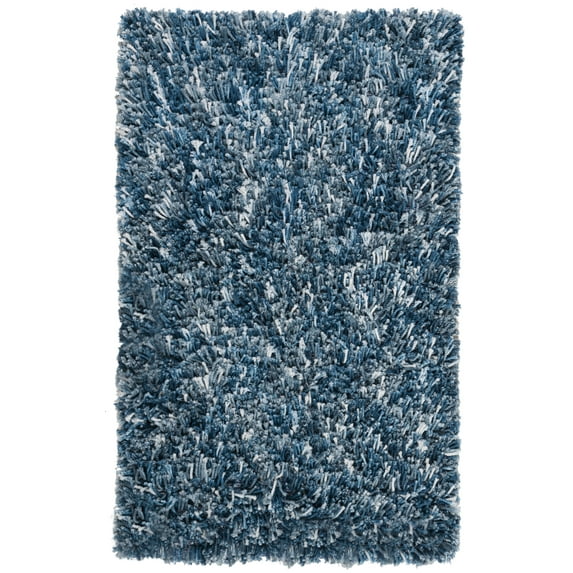 SAFAVIEH Rio Kynaston Solid Polyester Shag Area Rug, Navy/Ivory, 2'6" x 4'