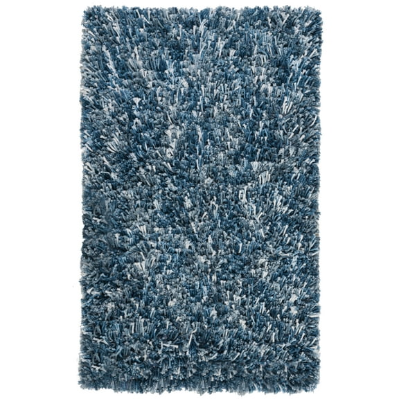 SAFAVIEH Rio Kynaston Solid Polyester Shag Area Rug, Navy/Ivory, 2'6" x 4'