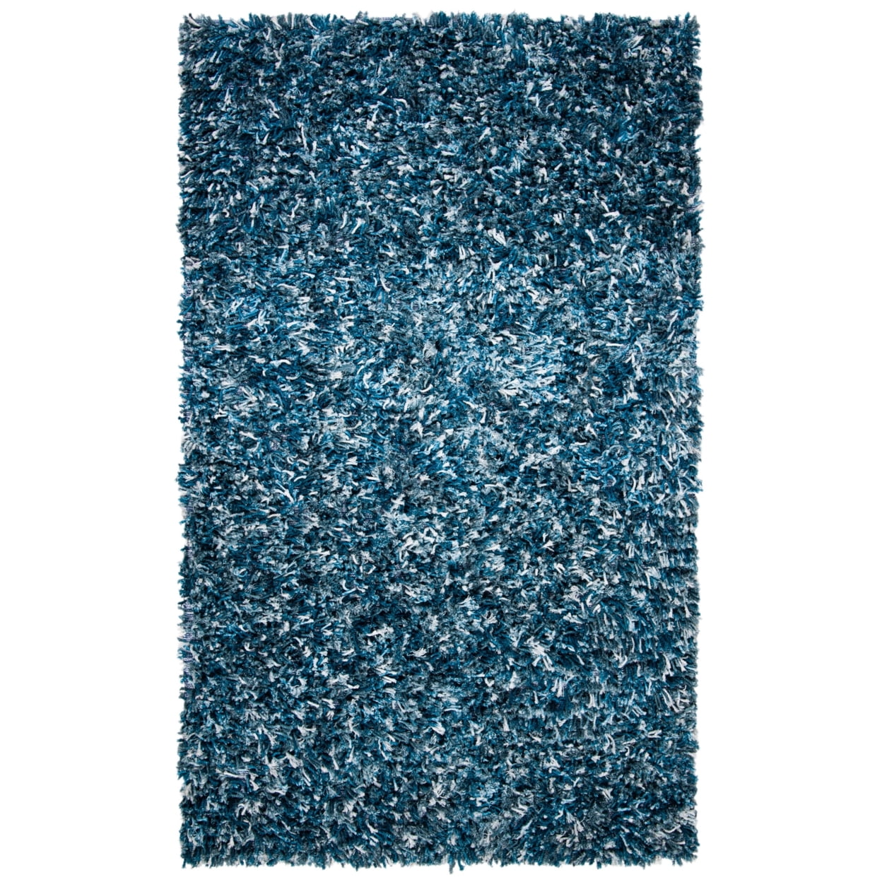 SAFAVIEH Rio Kynaston Solid Polyester Shag Area Rug, Navy/Ivory, 5' x 8'