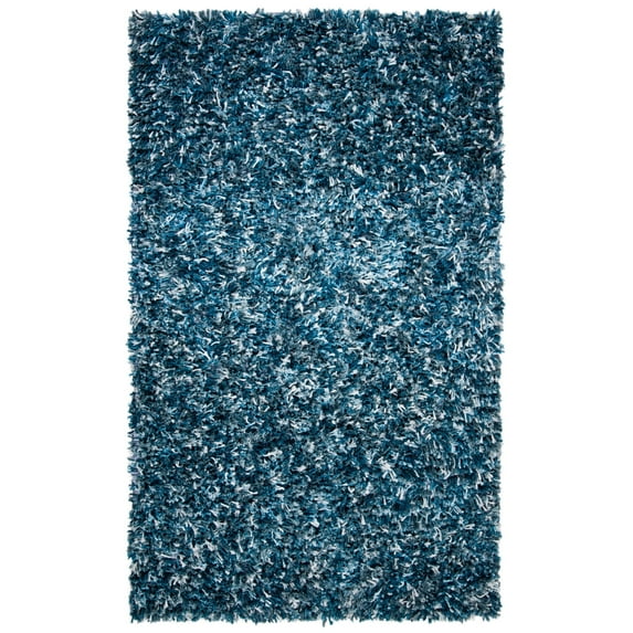 SAFAVIEH Rio Kynaston Solid Polyester Shag Area Rug, Navy/Ivory, 5' x 8'