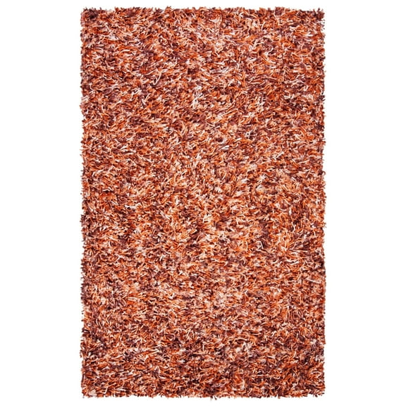 SAFAVIEH Rio Kynaston Solid Polyester Shag Area Rug, Rust/Ivory, 5' x 8'