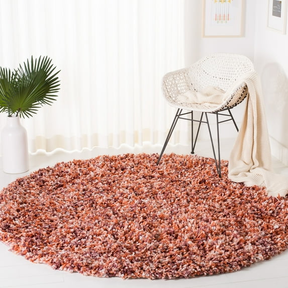 SAFAVIEH Rio Kynaston Solid Polyester Shag Area Rug, Rust/Ivory, 6' x 6' Round