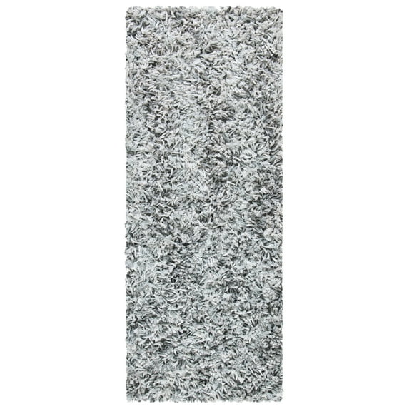 SAFAVIEH Rio Kynaston Solid Polyester Shag Runner Rug, Grey/Ivory, 2'3" x 6'