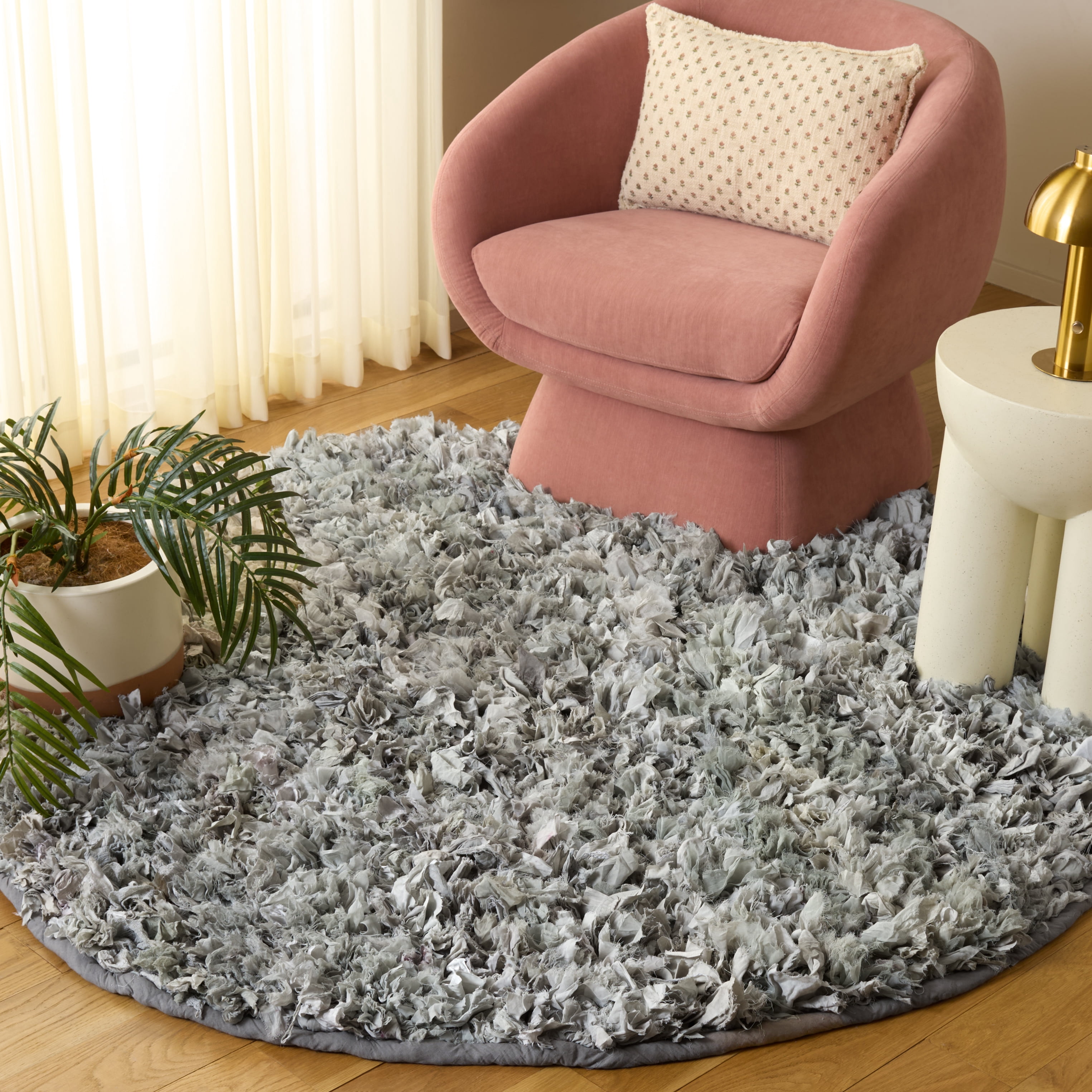Safavieh Rio Dallas Geometric Polyester Shag Area Rug, Light Blue, 6' x 6' Round