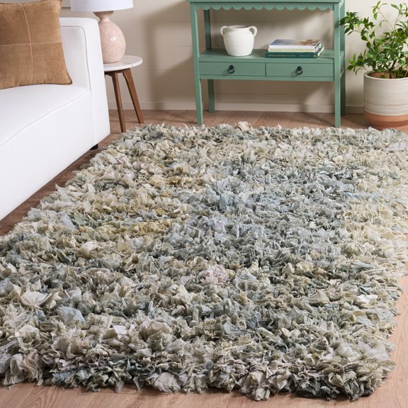 Safavieh Rio Dallas Geometric Polyester Shag Area Rug, Light Blue, 6' x 6' Square