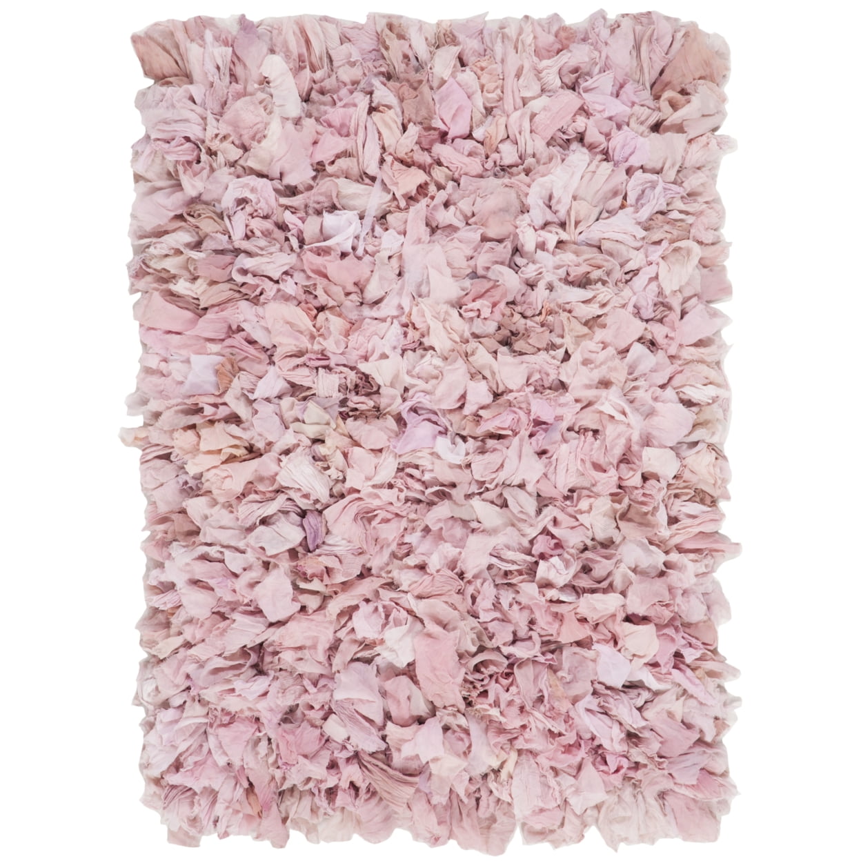 Hand-Tufted Light Pink Synthetic Shag Rug - 6' Square
