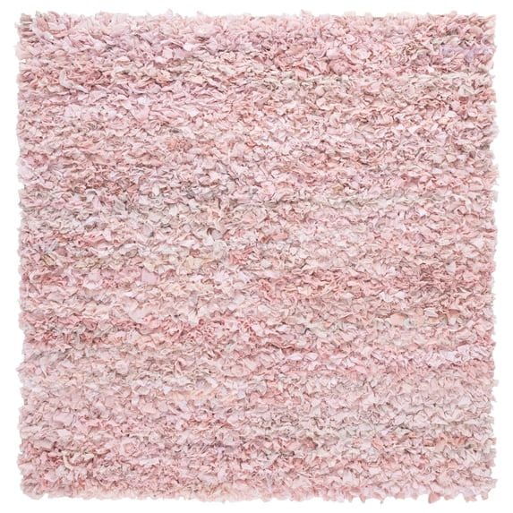 SAFAVIEH Rio Dallas Geometric Polyester Shag Area Rug, Light Pink, 6' x 6' Square