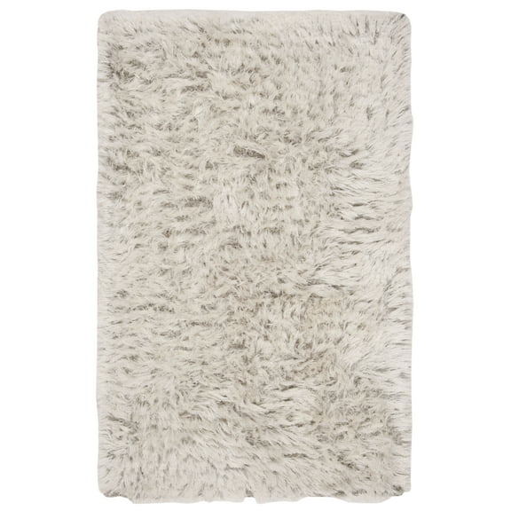 SAFAVIEH Riviera Comgan Solid Plush Polyester Shag Area Rug, Light Grey, 3' x 5'