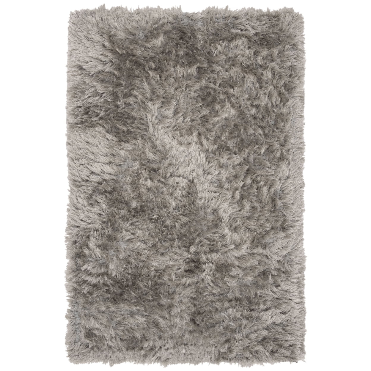 Luxurious Silver Shag Handmade Tufted Rectangular Rug