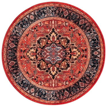 SAFAVIEH Riviera Ellie Medallion Polyester Machine Washable Area Rug, Red/Blue, 6'7" x 6'7" Round