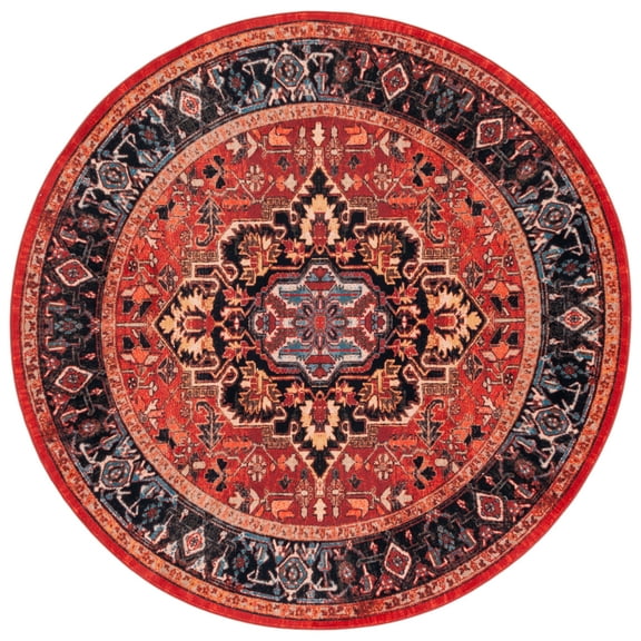 SAFAVIEH Riviera Ellie Medallion Polyester Machine Washable Area Rug, Red/Blue, 6'7" x 6'7" Round