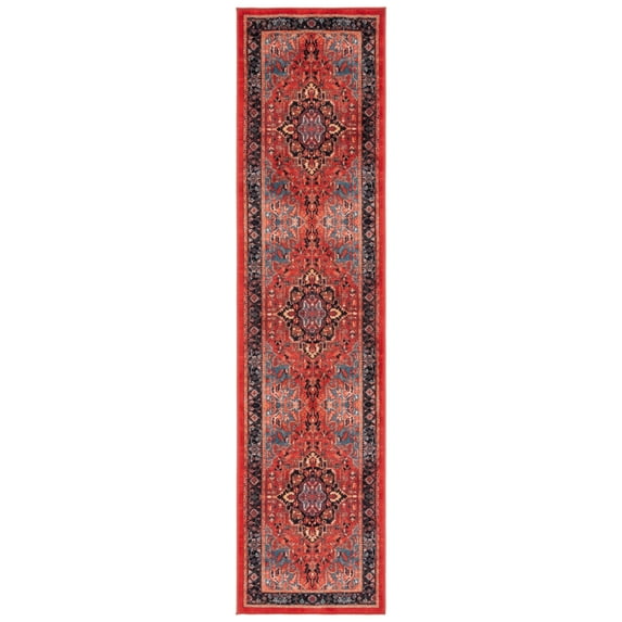 SAFAVIEH Riviera Ellie Medallion Polyester Machine Washable Runner Rug, Red/Blue, 2'2" x 9'