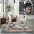 thumbnail image 1 of SAFAVIEH Riviera Jacob Oriental Polyester Machine Washable Area Rug, Blue/Gold, 4'5" x 6', 1 of 13