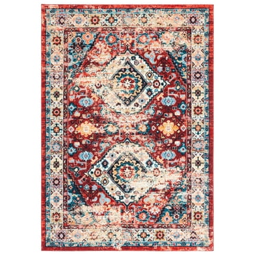SAFAVIEH Riviera Jacob Oriental Polyester Machine Washable Area Rug, Red/Blue, 4'5" x 6'