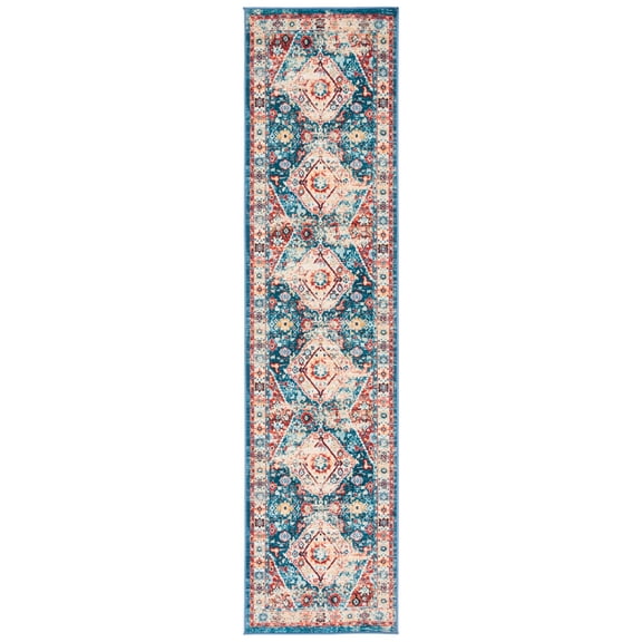 SAFAVIEH Riviera Jacob Oriental Polyester Machine Washable Runner Rug, Blue/Gold, 2'2" x 9'