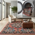 thumbnail image 1 of SAFAVIEH Riviera Ulysses Medallion Polyester Machine Washable Area Rug, Black/Red, 4'5" x 6', 1 of 13