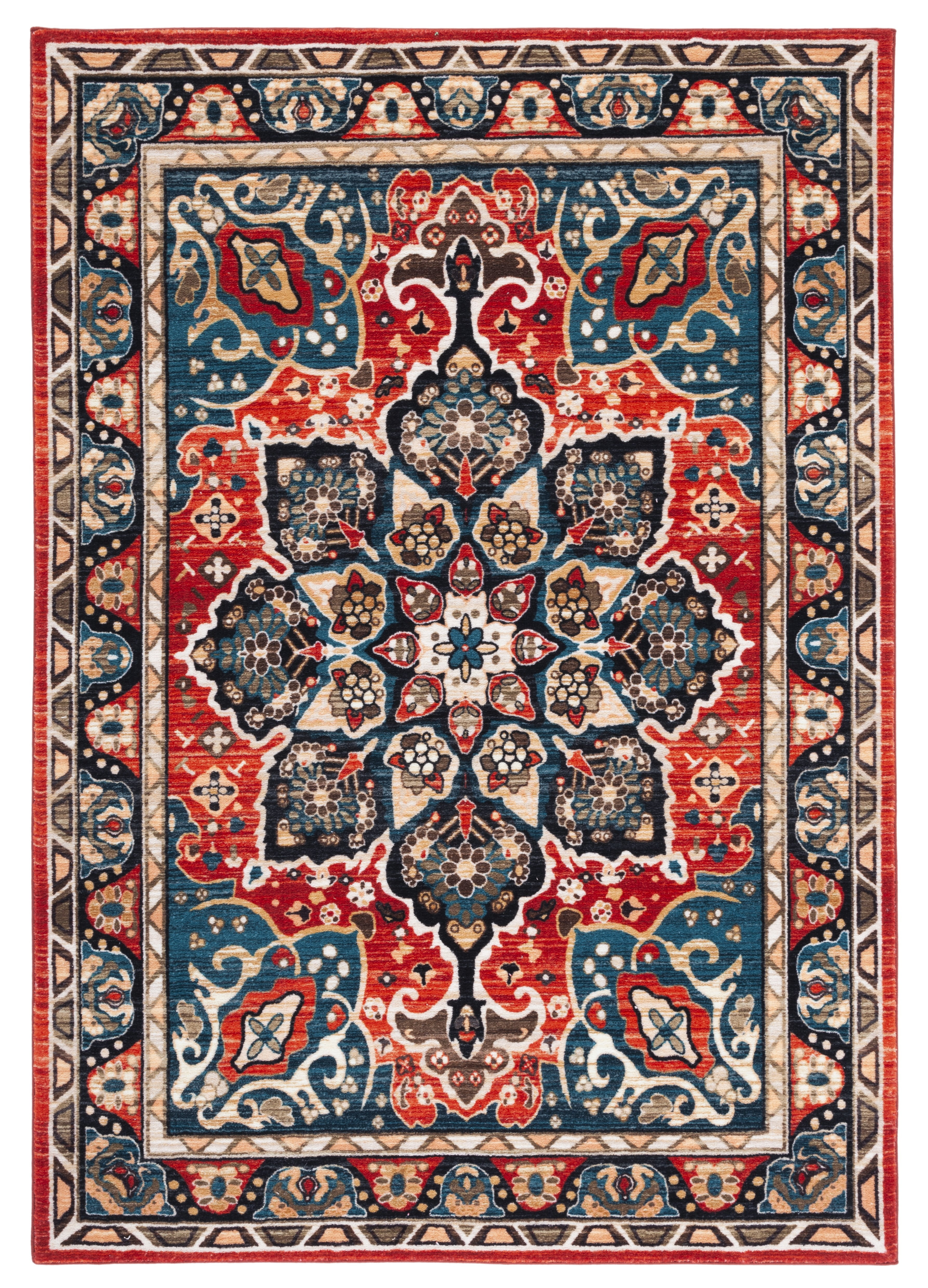 Riviera Elegance 5'5" x 7'7" Black & Red Synthetic Non-Slip Area Rug