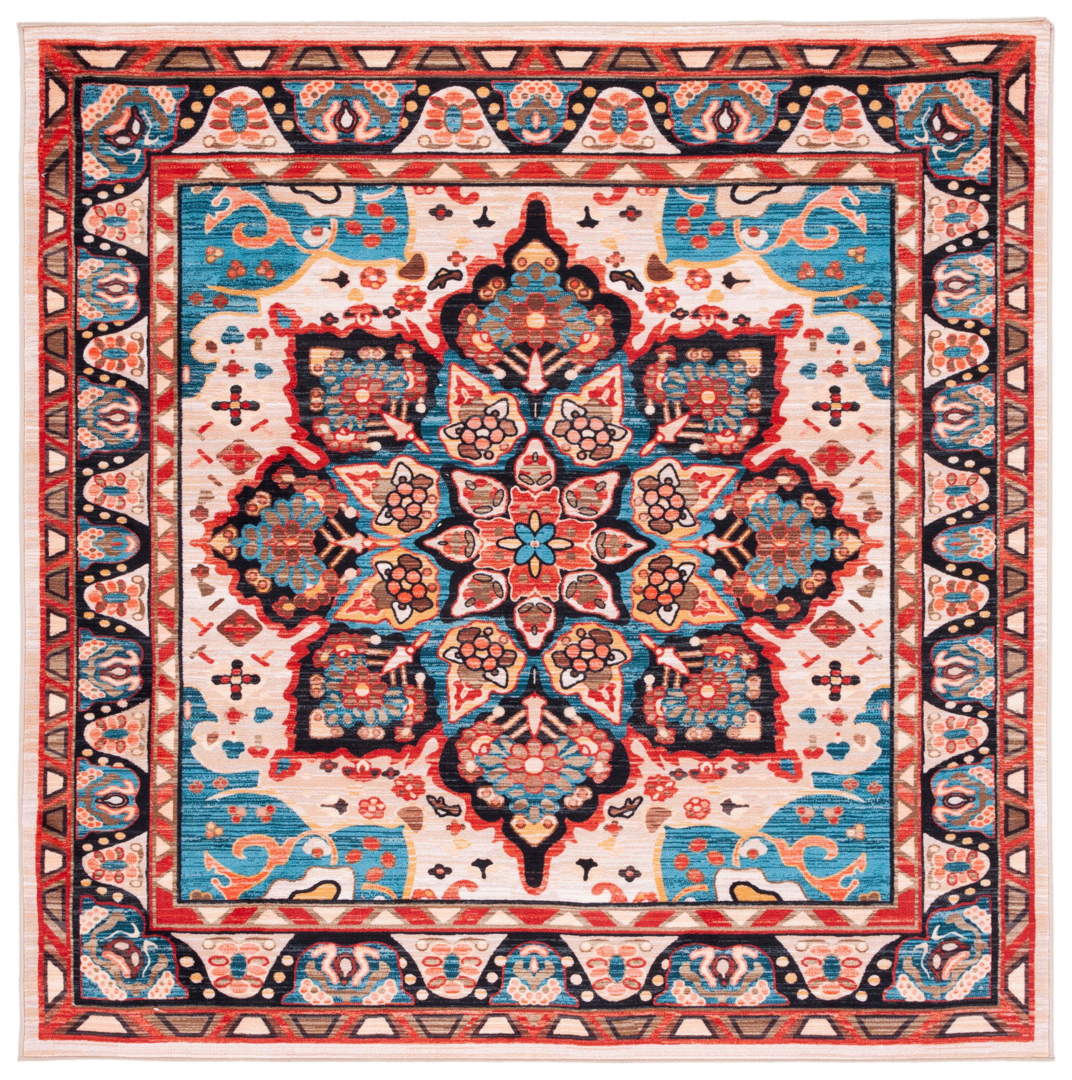 Serenity Bliss 6'7" Square Blue & Beige Synthetic Area Rug
