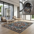 thumbnail image 1 of SAFAVIEH Riviera Ulysses Medallion Polyester Machine Washable Area Rug, Blue/Black, 5'5" x 7'7", 1 of 13